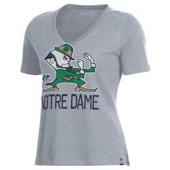 Women's Under Armour Heathered Gray Notre Dame Fighting Irish Logo Performance V-Neck T-Shirt -Under Armor shop 4028579 ALT2
