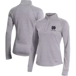 Women's Under Armour Heather Gray Notre Dame Fighting Irish Double-Knit Jersey Quarter-Snap Pullover Jacket