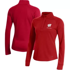 Women's Under Armour Red Wisconsin Badgers Double-Knit Jersey Quarter-Snap Pullover Jacket
