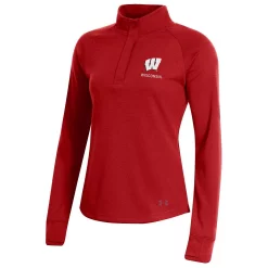 Women's Under Armour Red Wisconsin Badgers Double-Knit Jersey Quarter-Snap Pullover Jacket -Under Armor shop 4059773 ALT2