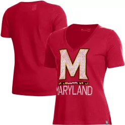 Women's Under Armour Red Maryland Terrapins Logo Performance V-Neck T-Shirt