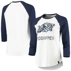Women's Under Armour White/Navy Navy Midshipmen Performance Cotton 3/4-Sleeve Raglan T-Shirt