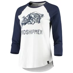 Women's Under Armour White/Navy Navy Midshipmen Performance Cotton 3/4-Sleeve Raglan T-Shirt -Under Armor shop 4365219 ALT2