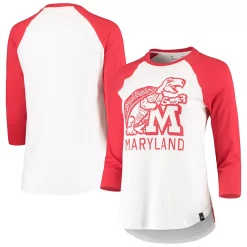 Women's Under Armour White/Red Maryland Terrapins Performance Cotton 3/4-Sleeve Raglan T-Shirt