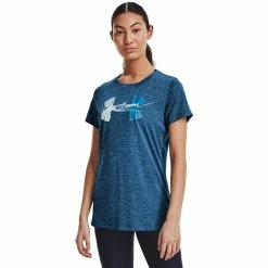 Women's Under Armour Tech™ Twist Script Logo Tee -Under Armor shop 5192241 Cruise Blue