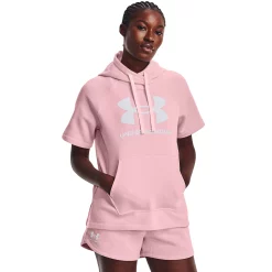 Women's Under Armour Rival Fleece Short Sleeve Hoodie -Under Armor shop 5195217 Prime Pink