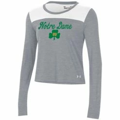Women's Under Armour White/Gray Notre Dame Fighting Irish Vault Cropped Long Sleeve T-Shirt -Under Armor shop 5276143 ALT2