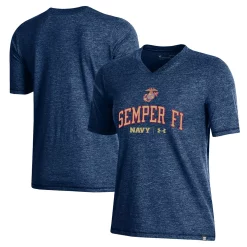 Women's Under Armour Navy Navy Midshipmen USMC Semper Fi Bi-Blend V-Neck T-Shirt