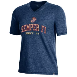 Women's Under Armour Navy Navy Midshipmen USMC Semper Fi Bi-Blend V-Neck T-Shirt -Under Armor shop 5385764 ALT2