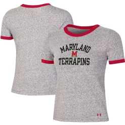 Women's Under Armour Heathered Gray Maryland Terrapins Siro Slub Tri-Blend Ringer T-Shirt