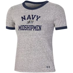 Women's Under Armour Heathered Gray Navy Midshipmen Siro Slub Tri-Blend Ringer T-Shirt -Under Armor shop 5753040 ALT2