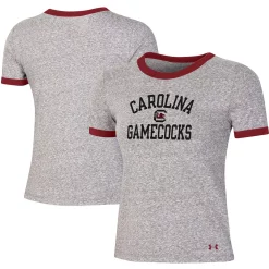 Women's Under Armour Heathered Gray South Carolina Gamecocks Siro Slub Tri-Blend Ringer T-Shirt
