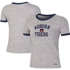 Women's Under Armour Heathered Gray Auburn Tigers Siro Slub Tri-Blend Ringer T-Shirt