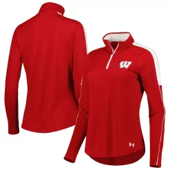 Women's Under Armour Red Wisconsin Badgers Tech Mesh Performance Quarter-Zip Jacket
