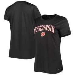 Women's Under Armour Heather Black Wisconsin Badgers Vent Tech Arch Logo Performance T-Shirt