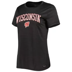 Women's Under Armour Heather Black Wisconsin Badgers Vent Tech Arch Logo Performance T-Shirt -Under Armor shop 5995511 ALT2